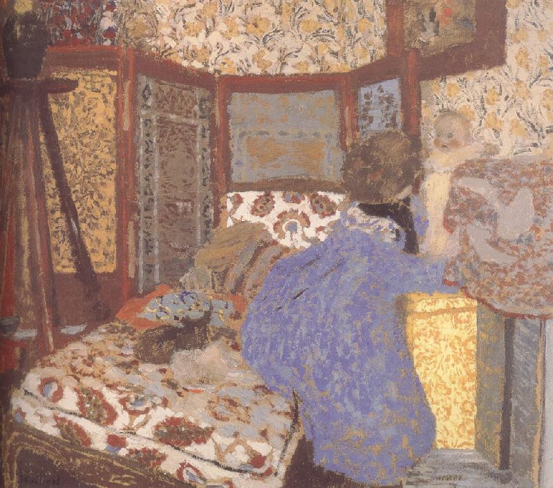 Edouard Vuillard Ms. wearing blue clothes and children Germany oil painting art